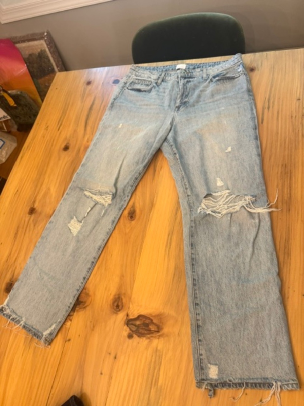 Jonathan Simkhai Standard Distressed Straight Leg Jeans Light Wash Size 31